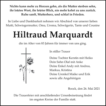 Traueranzeige von Hiltraud Marquardt von Pasewalker Zeitung