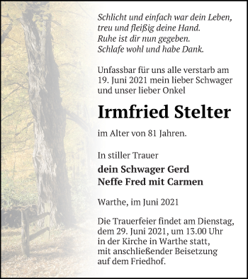 Traueranzeige von Irmfried Stelter von Templiner Zeitung