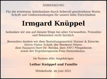 Traueranzeige von Irmgard Knüppel von Haff-Zeitung