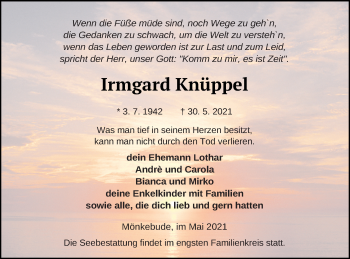 Traueranzeige von Irmgard Knüppel von Haff-Zeitung