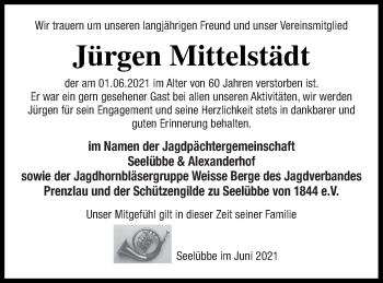 Traueranzeige von Jürgen Mittelstädt von Prenzlauer Zeitung