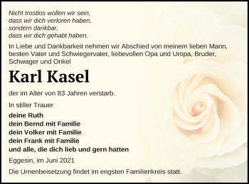 Traueranzeige von Karl Kasel von Haff-Zeitung