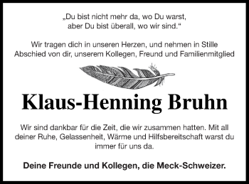 Traueranzeige von Klaus-Henning Bruhn von Mecklenburger Schweiz