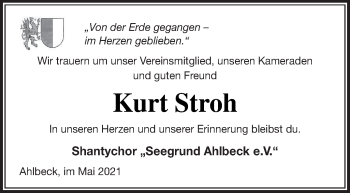 Traueranzeige von Kurt Stroh von Haff-Zeitung