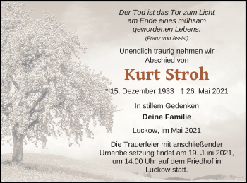 Traueranzeige von Kurt Stroh von Haff-Zeitung