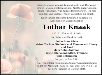 Traueranzeige von Lothar Knaak von Mecklenburger Schweiz