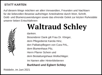 Traueranzeige von Waltraud Schley von Templiner Zeitung