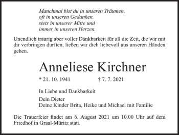 Traueranzeige von Anneliese Kirchner von Norddeutsche Neueste Nachrichten