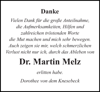 Traueranzeige von Dr. Martin Melz von Norddeutsche Neueste Nachrichten