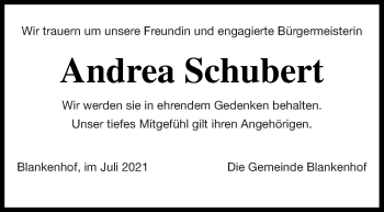 Traueranzeige von Andrea Schubert von Neubrandenburger Zeitung