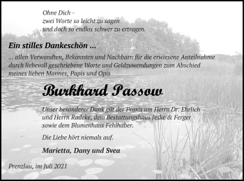 Traueranzeige von Burkhard Passow von Prenzlauer Zeitung