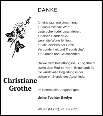 Traueranzeige von Christiane Grothe von Müritz-Zeitung