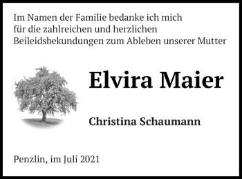 Traueranzeige von Elvira Maier von Müritz-Zeitung