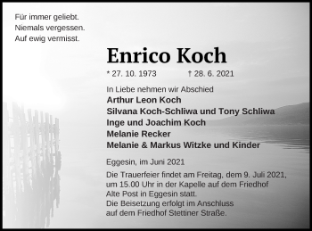 Traueranzeige von Enrico Koch von Haff-Zeitung