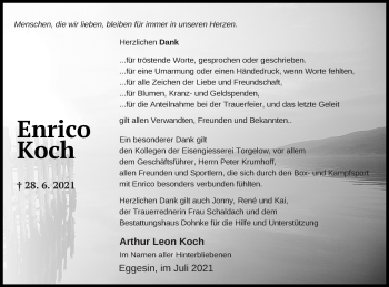 Traueranzeige von Enrico Koch von Haff-Zeitung