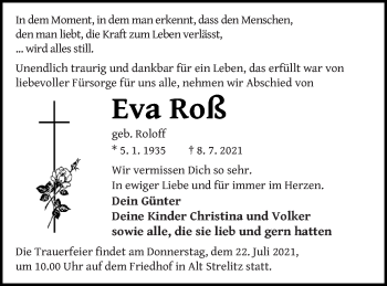 Traueranzeige von Eva Roß von Strelitzer Zeitung