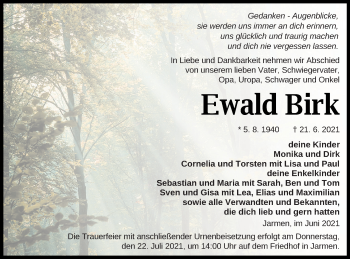 Traueranzeige von Ewald Birk von Vorpommern Kurier