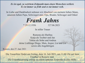 Traueranzeige von Frank Jahns von Pasewalker Zeitung