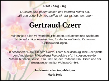 Traueranzeige von Gertraud Czerr von Müritz-Zeitung