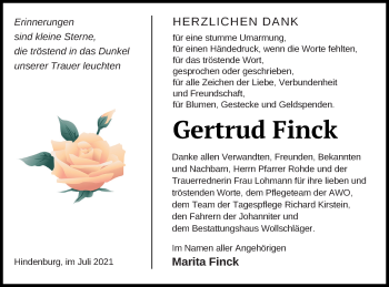 Traueranzeige von Gertrud Finck von Templiner Zeitung