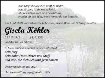 Traueranzeige von Gisela Köhler von Haff-Zeitung