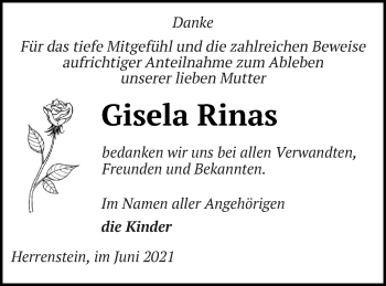 Traueranzeige von Gisela Rinas von Templiner Zeitung