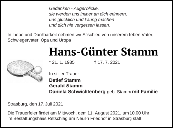 Traueranzeige von Hans-Günter Stamm von Pasewalker Zeitung