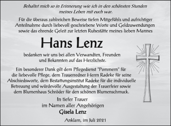 Traueranzeige von Hans Lenz von Vorpommern Kurier