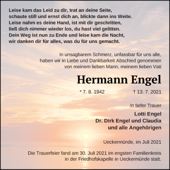 Traueranzeige von Hermann Engel von Haff-Zeitung