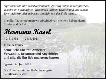 Traueranzeige von Hermann Kasel von Haff-Zeitung