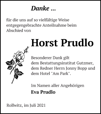 Traueranzeige von Horst Prudlo von Pasewalker Zeitung