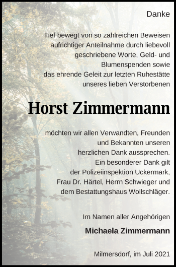 Traueranzeige von Horst Zimmermann von Templiner Zeitung