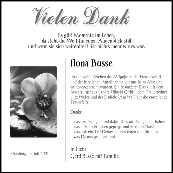 Traueranzeige von Ilona Busse von Pasewalker Zeitung