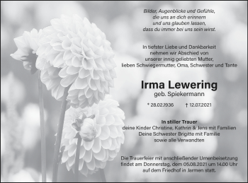 Traueranzeige von Irma Lewering von Vorpommern Kurier