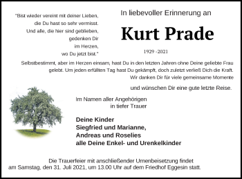 Traueranzeige von Kurt Prade von Haff-Zeitung