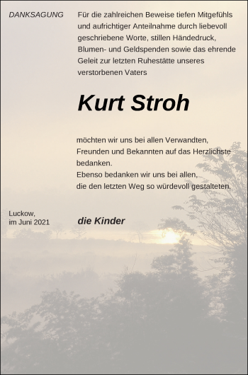 Traueranzeige von Kurt Stroh von Haff-Zeitung