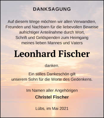 Traueranzeige von Leonhard Fischer von Haff-Zeitung