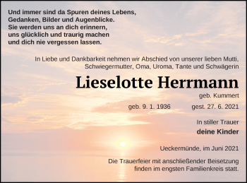 Traueranzeige von Lieselotte Herrmann von Haff-Zeitung