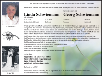 Traueranzeige von Linda Schwiemann von Vorpommern Kurier