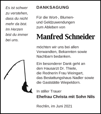 Traueranzeige von Manfred Schneider von Müritz-Zeitung