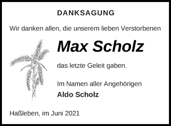 Traueranzeige von Max Scholz von Templiner Zeitung