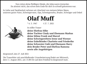 Traueranzeige von Olaf Muff von Mecklenburger Schweiz