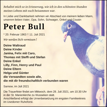 Traueranzeige von Peter Bull von Vorpommern Kurier