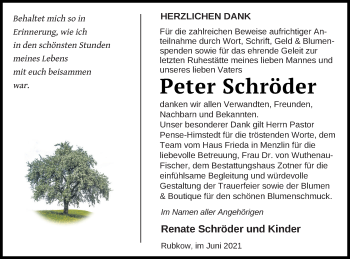 Traueranzeige von Peter Schröder von Vorpommern Kurier