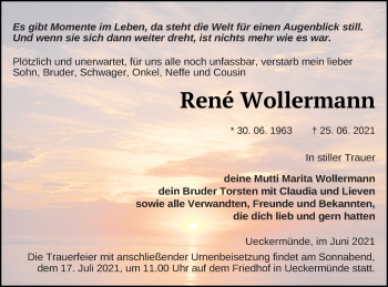 Traueranzeige von René Wollermann von Haff-Zeitung