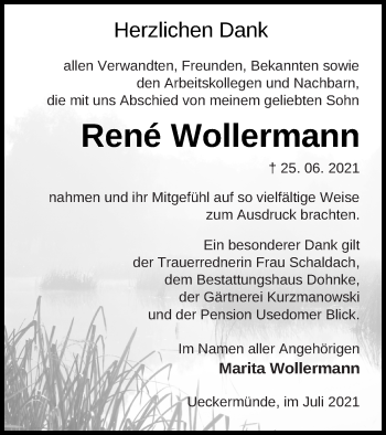 Traueranzeige von René Wollermann von Haff-Zeitung