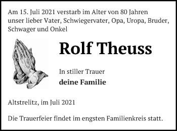 Traueranzeige von Rolf Theuss von Strelitzer Zeitung