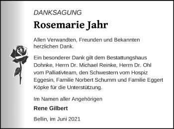 Traueranzeige von Rosemarie Jahr von Haff-Zeitung