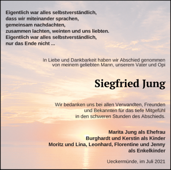 Traueranzeige von Siegfried Jung von Haff-Zeitung