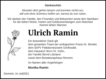 Traueranzeige von Ulrich Ramin von Demminer Zeitung